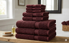Layaan Homes Maroon Towel Set