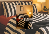 Layaan Homes Black and White Satin Stripes Bedding Set