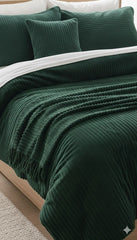 Layaan Homes Emerald Green Shaggy Bedding Set