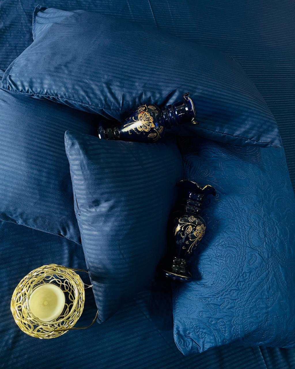 Layaan Homes Navy Blue Striped Duvet Set