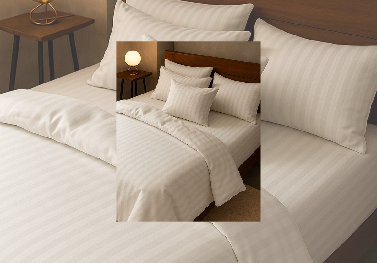 Layaan Homes Off White Stripes Satin Bedding Set