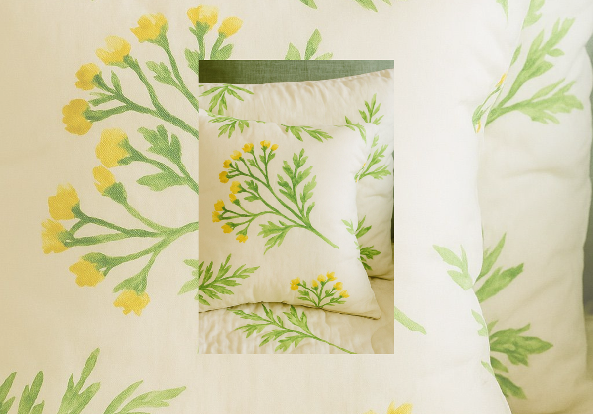 Layaan Homes Green Leaves Printed Satin Bedding Set