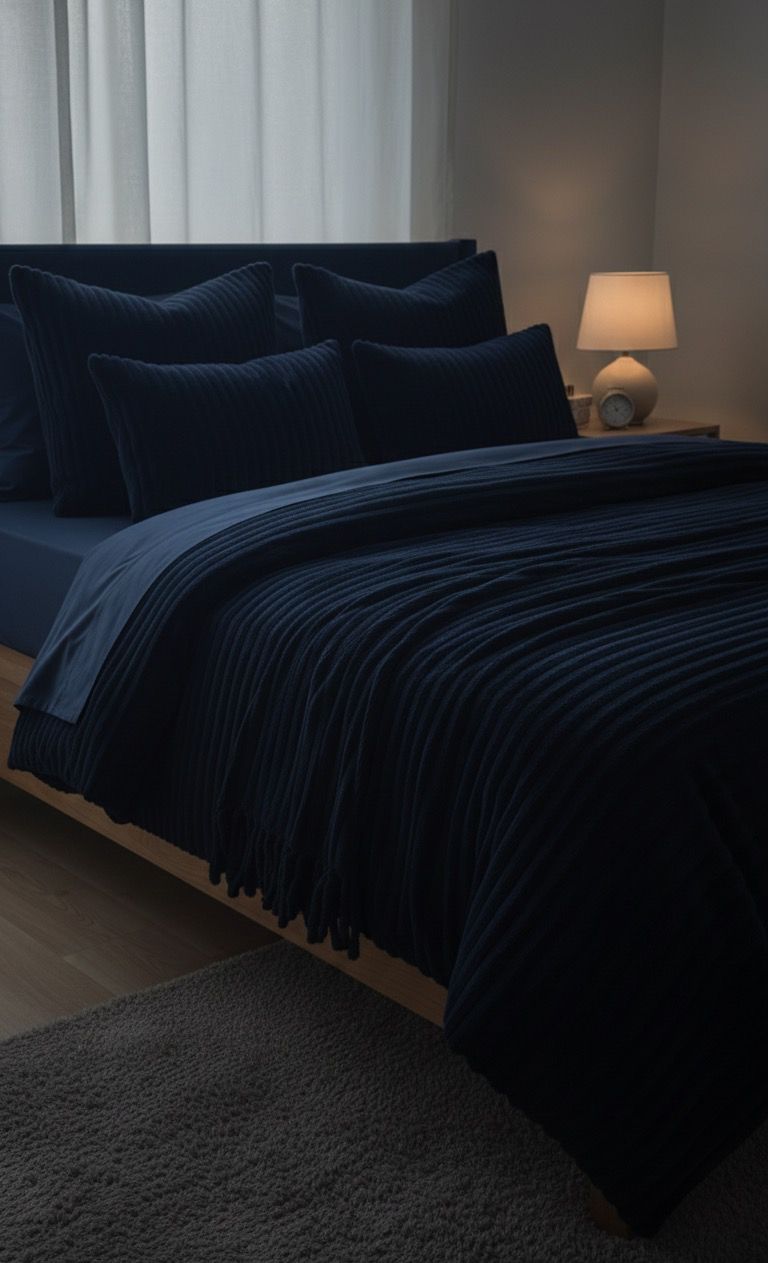 Layaan Homes Fleece Navy Blue set.