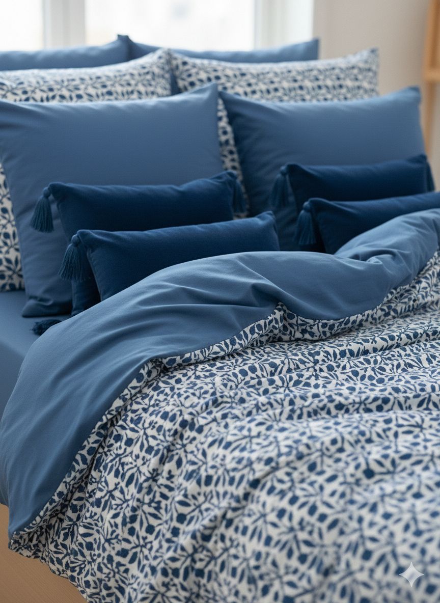 Layaan Homes Blue leaves Pattern
