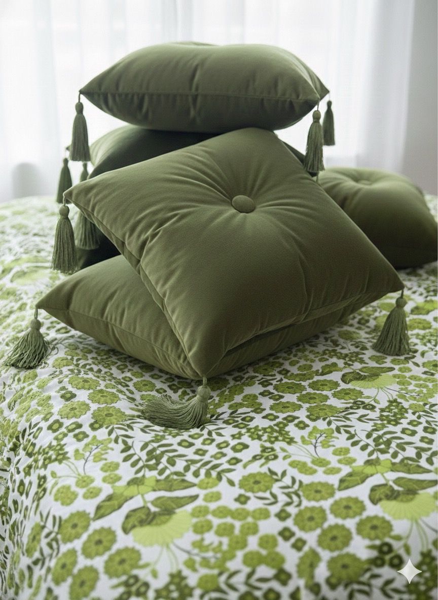 Layaan Homes Green Leaves Print Set