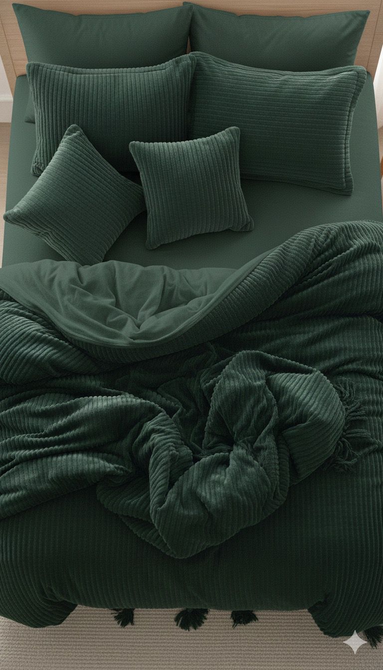 Layaan Homes Emerald Green Shaggy Bedding Set
