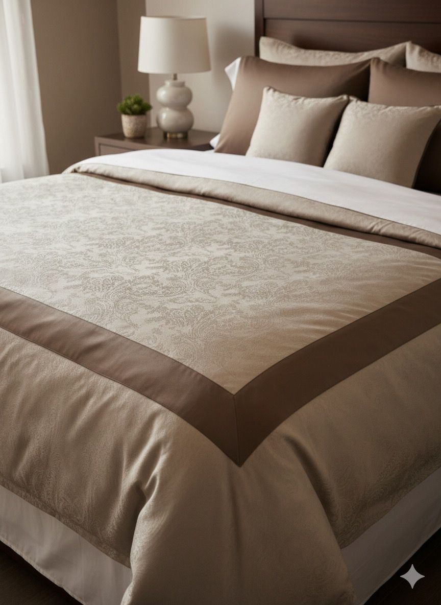 Layaan Homes Beige Self printed Bedding Set