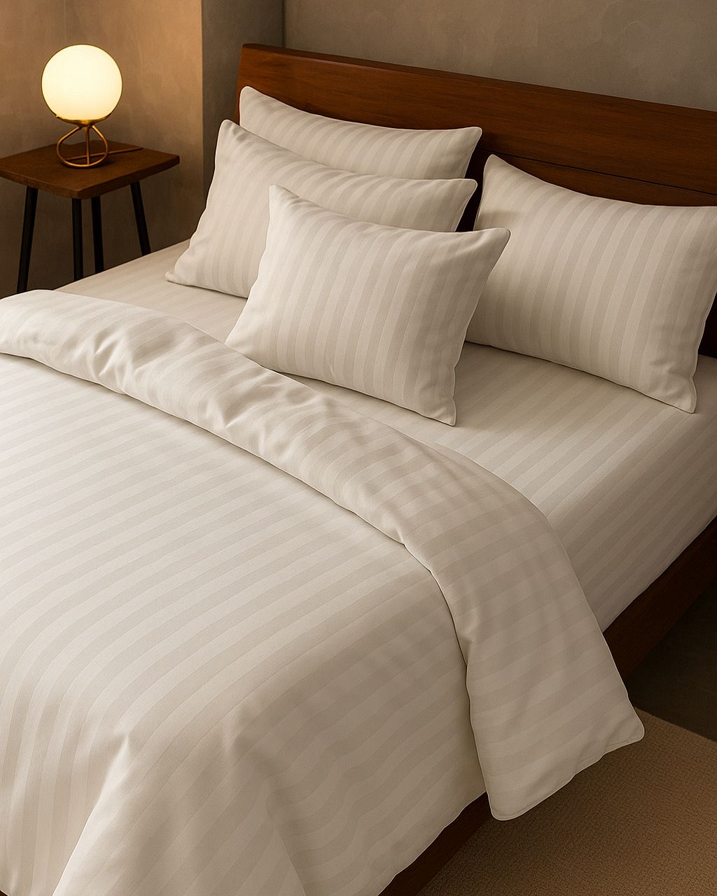 Layaan Homes Off White Stripes Satin Bedding Set