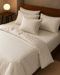 Layaan Homes Off White Stripes Satin Bedding Set