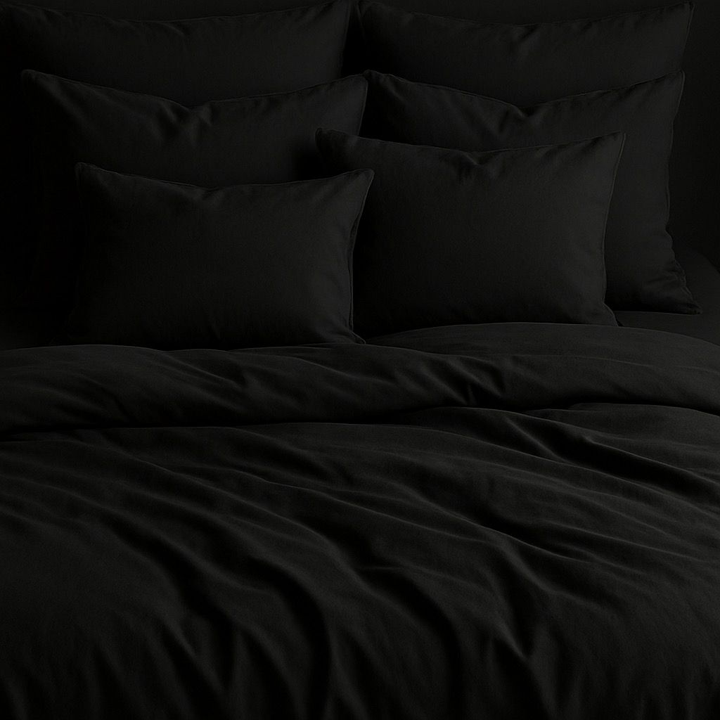 Layaan Homes Black Plain Satin bedding Set