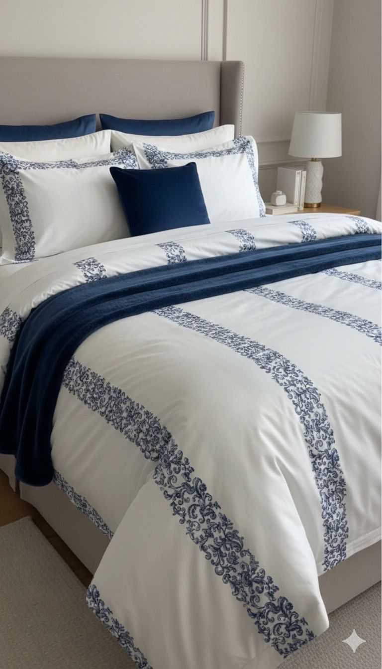 Layaan Homes Blue Printed Embroidery Set