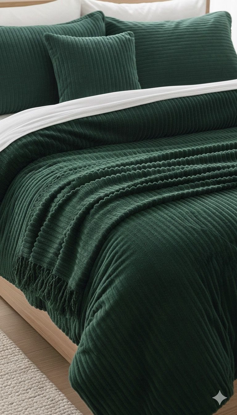 Layaan Homes Emerald Green Shaggy Bedding Set