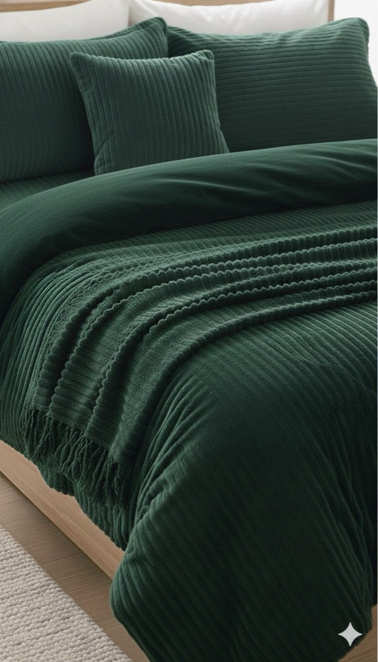 Layaan Homes Emerald Green Shaggy Bedding Set